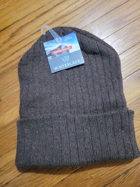 Winterlace Men's Brown Ribbed Knit Beanie NWT